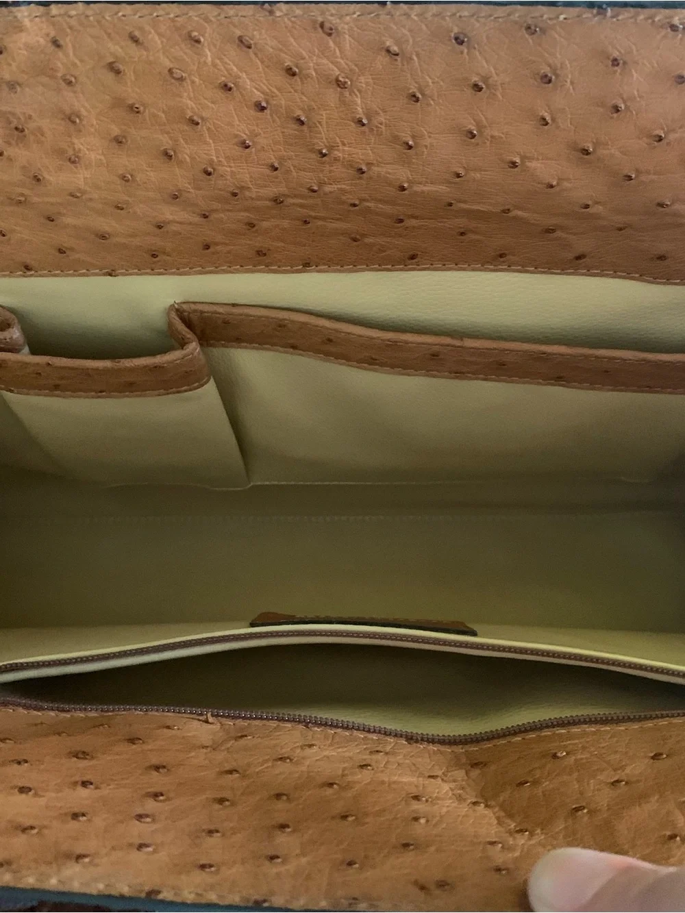 Warm Tan Brown Genuine Ostrich Glazed Brown Alligator Trim Doctor Bag USA Made